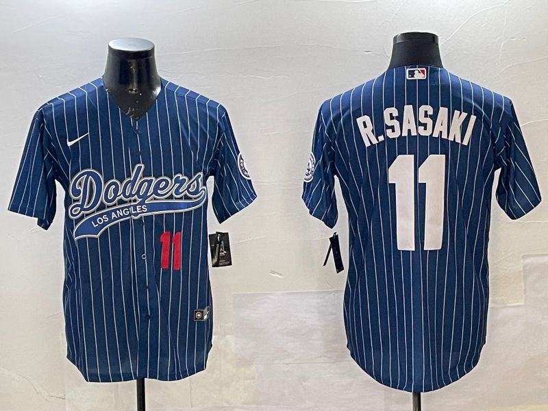 Men Los Angeles Dodgers 11 R.Sasaki Blue Stripe Joint Name 2025 Nike MLB Jersey style 2